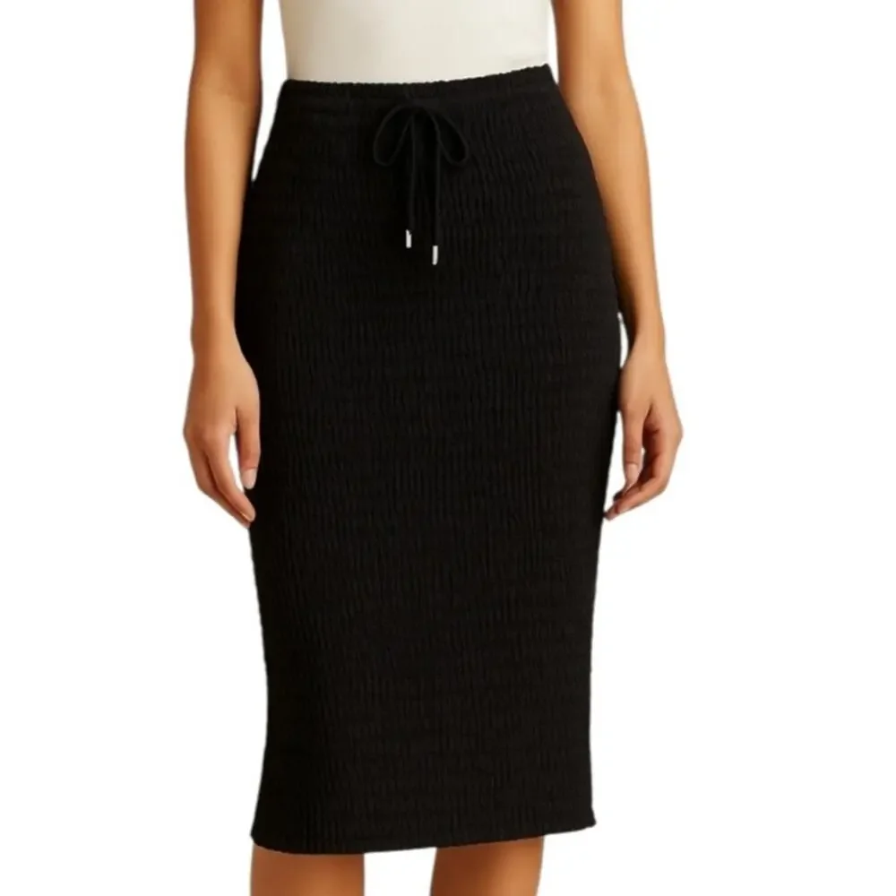 NEW ALC Jaclyn Black Coated Ruched Drawstring Midi Skirt NWT Size 8